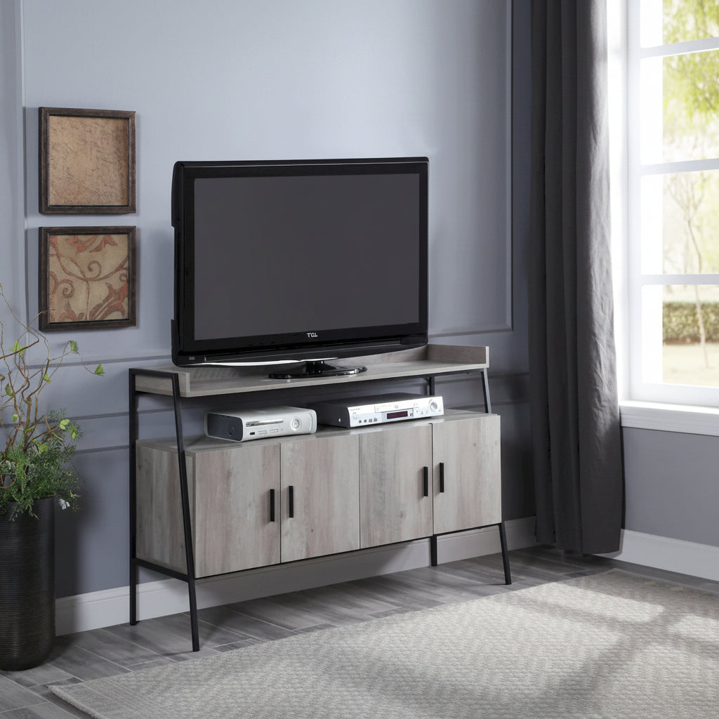 Oak 52 Industrial TV Stand with Shelf & Metal Legs