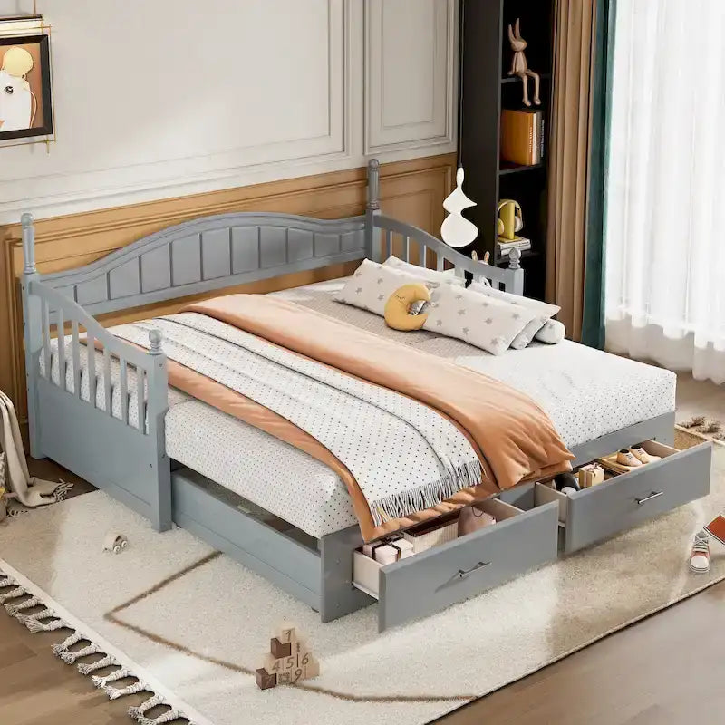 Divano letto matrimoniale in legno con 2 cassetti e letto estraibile