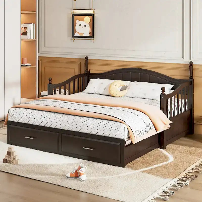 Divano letto matrimoniale in legno con 2 cassetti e letto estraibile
