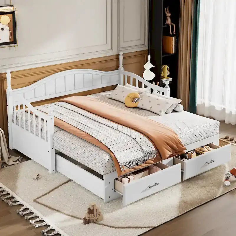 Divano letto matrimoniale in legno con 2 cassetti e letto estraibile