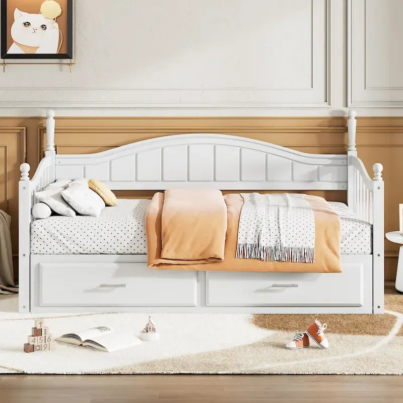 Divano letto matrimoniale in legno con 2 cassetti e letto estraibile