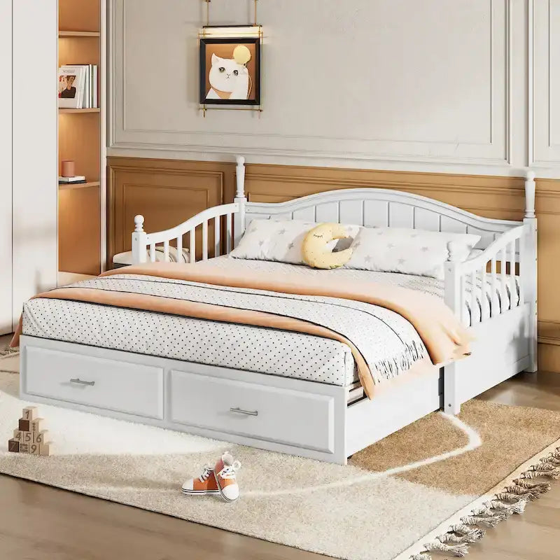 Divano letto matrimoniale in legno con 2 cassetti e letto estraibile