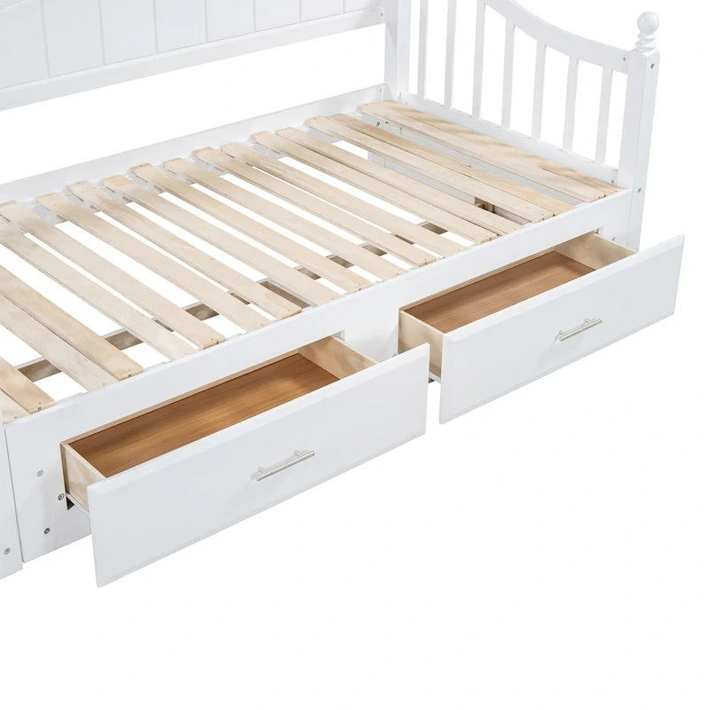 Divano letto matrimoniale in legno con 2 cassetti e letto estraibile