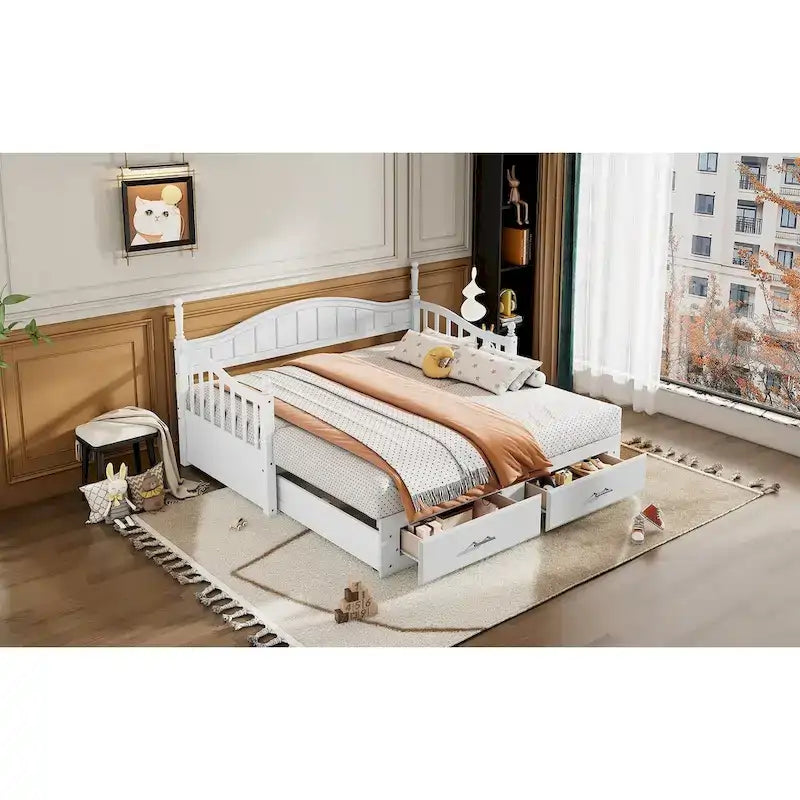 Divano letto matrimoniale in legno con 2 cassetti e letto estraibile