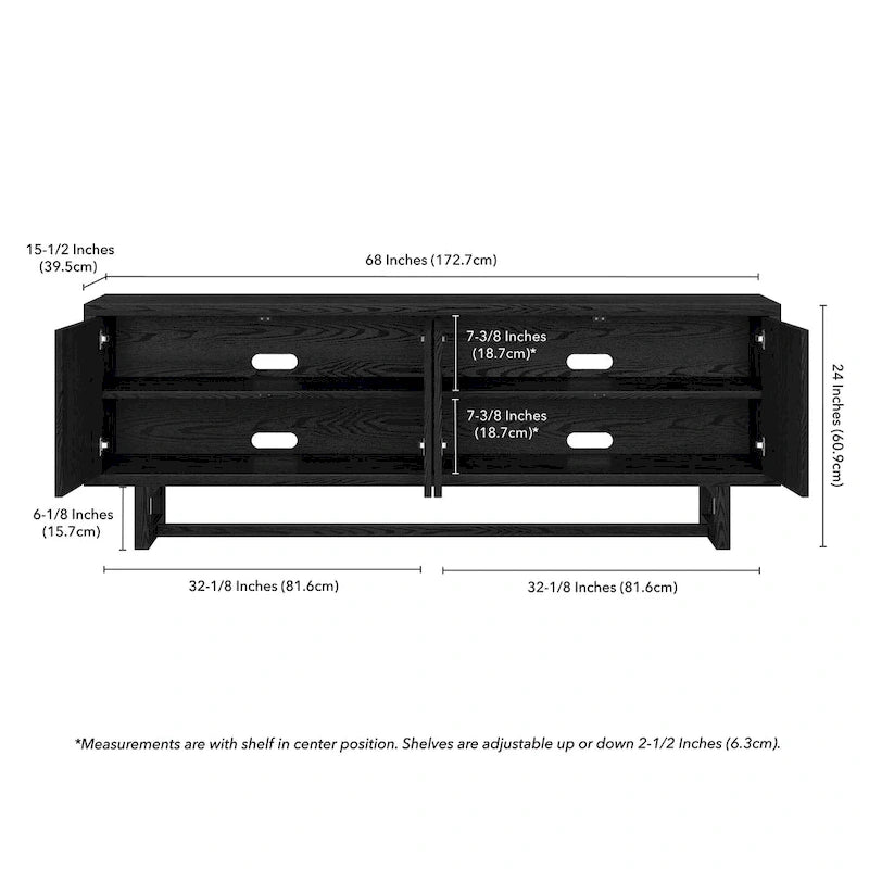 Mobile TV rettangolare per TV fino a 75" — 173 cm di larghezza con armadietto contenitore