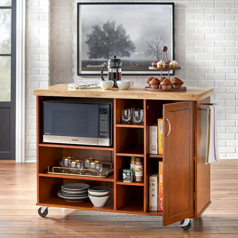 Carrello da cucina mobile per microonde con 7 scomparti e rotelle bloccabili