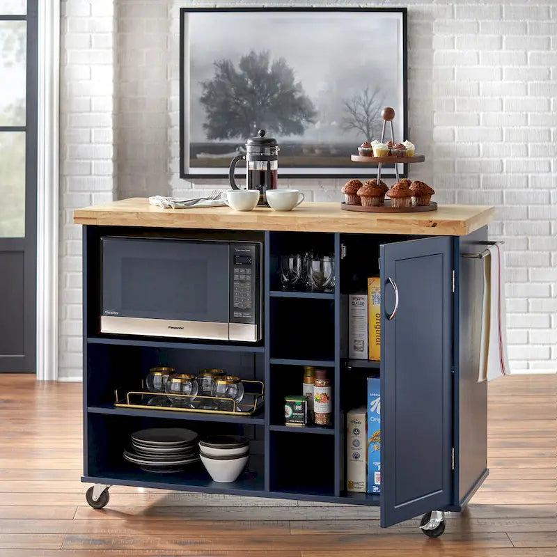 Carrello da cucina mobile per microonde con 7 scomparti e rotelle bloccabili
