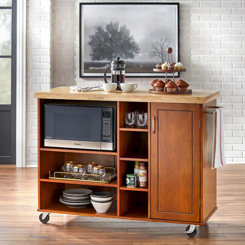 Carrello da cucina mobile per microonde con 7 scomparti e rotelle bloccabili