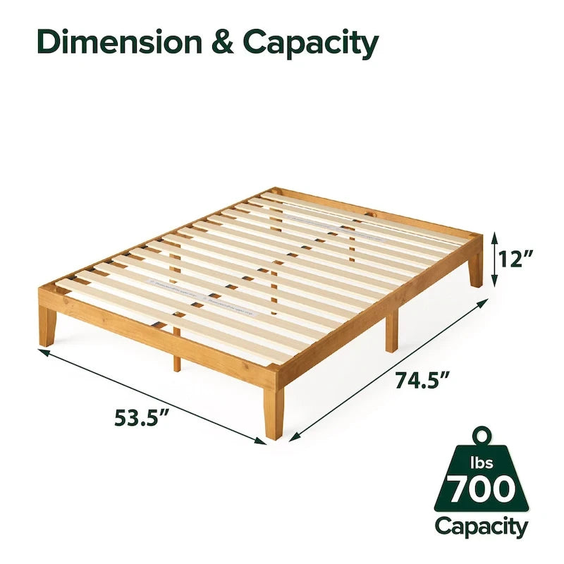 Letto a piattaforma minimalista in pino rustico – Nessuna rete a molle necessaria