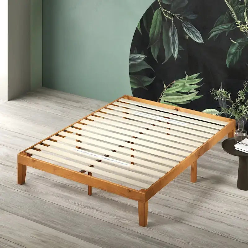 Letto a piattaforma minimalista in pino rustico – Nessuna rete a molle necessaria
