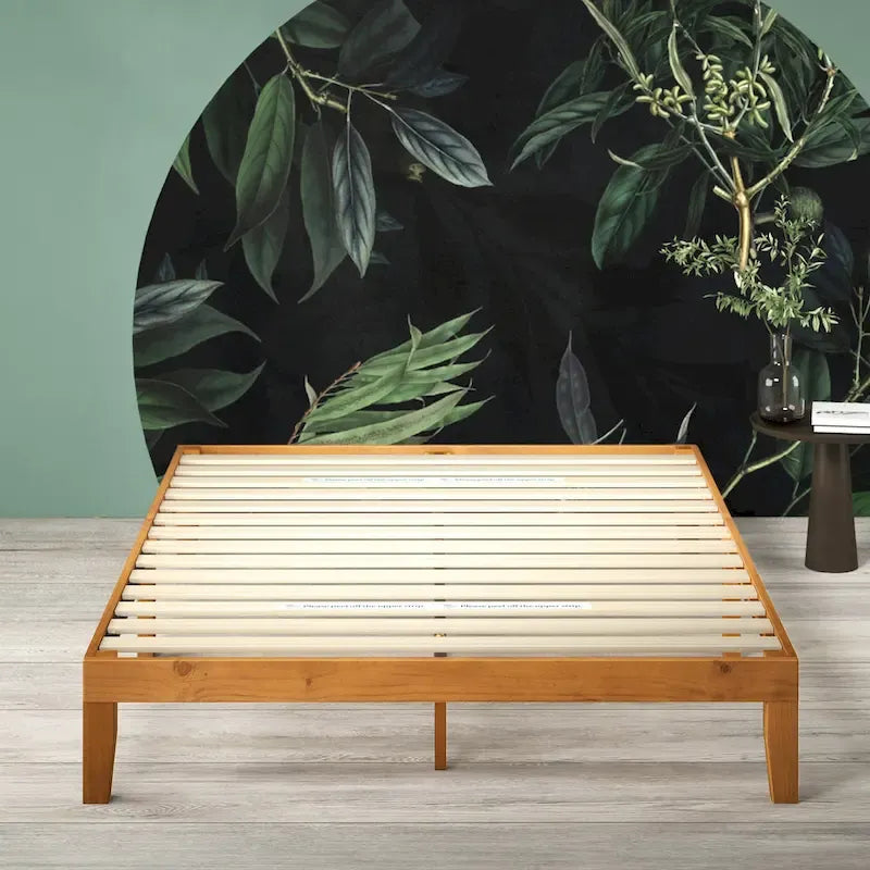 Letto a piattaforma minimalista in pino rustico – Nessuna rete a molle necessaria