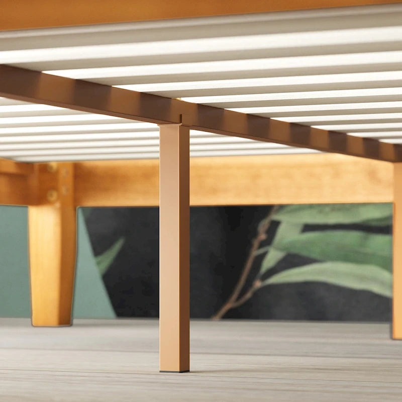 Letto a piattaforma minimalista in pino rustico – Nessuna rete a molle necessaria