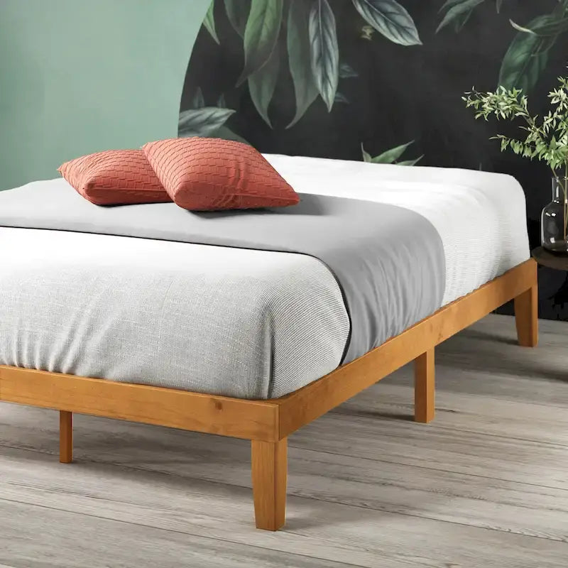 Letto a piattaforma minimalista in pino rustico – Nessuna rete a molle necessaria
