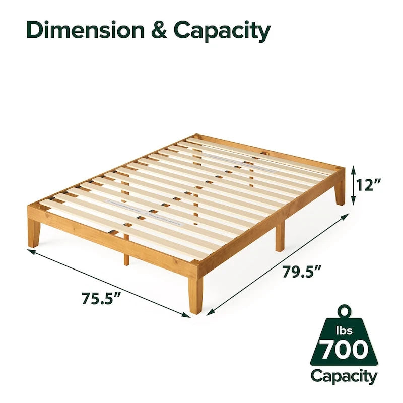 Letto a piattaforma minimalista in pino rustico – Nessuna rete a molle necessaria