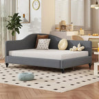 Daybed a L in lino con gambe in legno massello