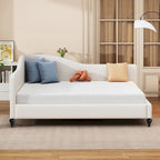 Daybed a L in lino con gambe in legno massello