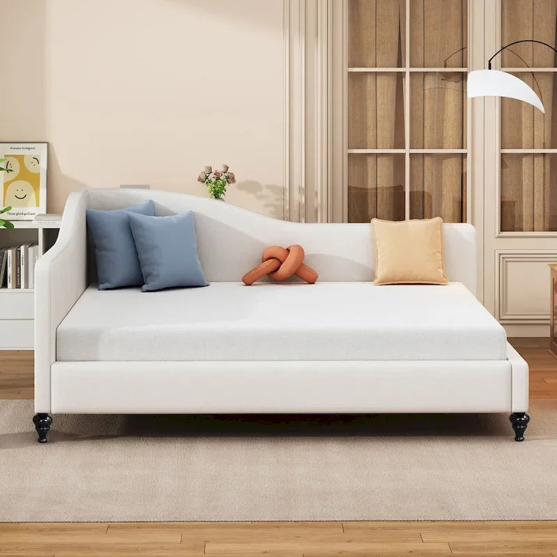 Daybed a L in lino con gambe in legno massello