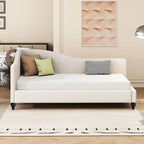 Daybed a L in lino con gambe in legno massello