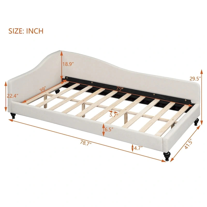 Daybed a L in lino con gambe in legno massello