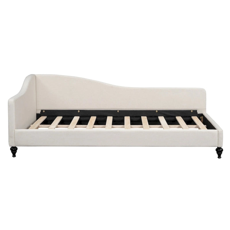 Daybed a L in lino con gambe in legno massello