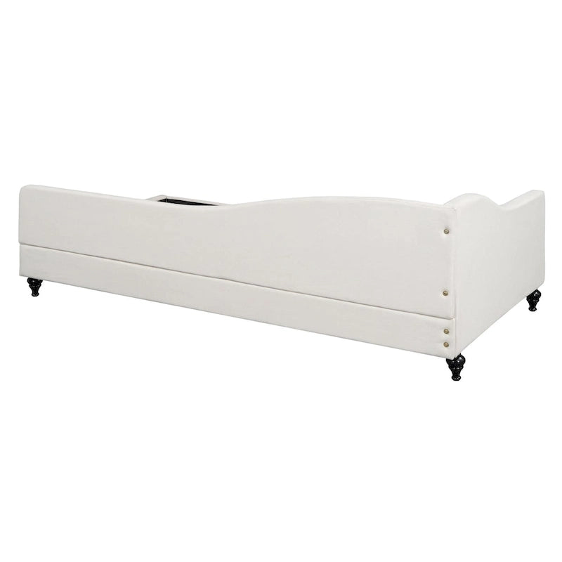 Daybed a L in lino con gambe in legno massello