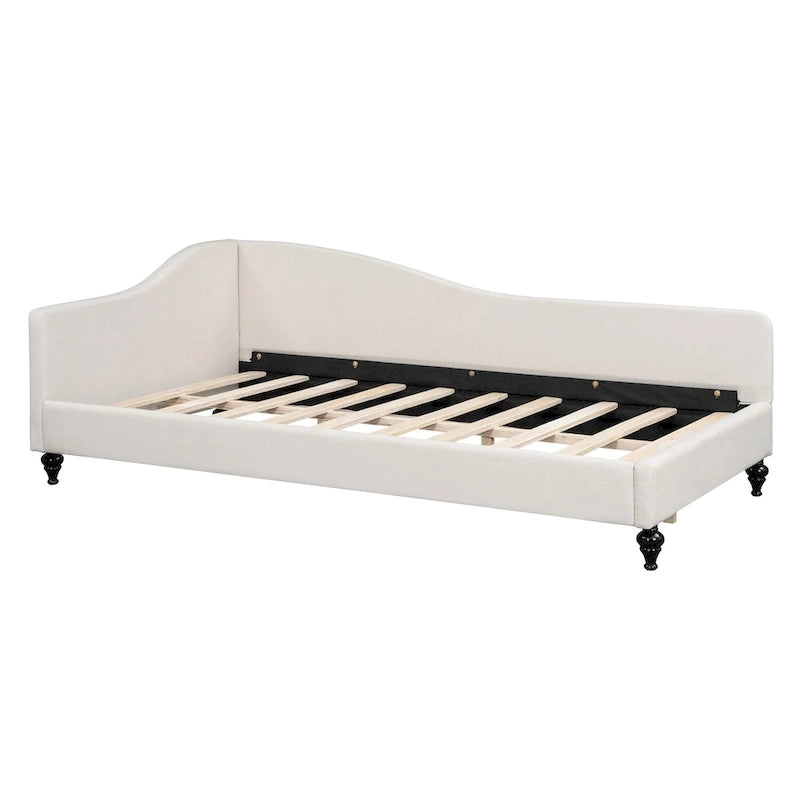 Daybed a L in lino con gambe in legno massello