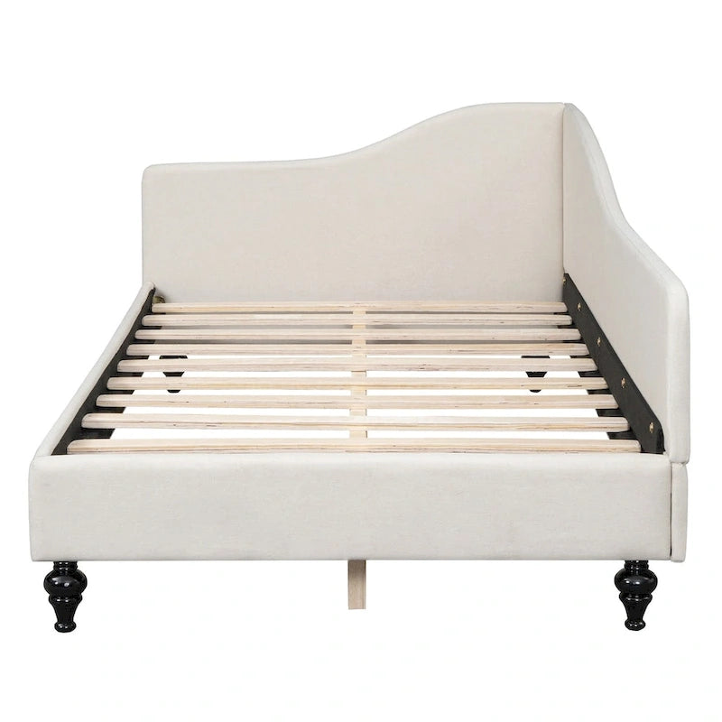 Daybed a L in lino con gambe in legno massello