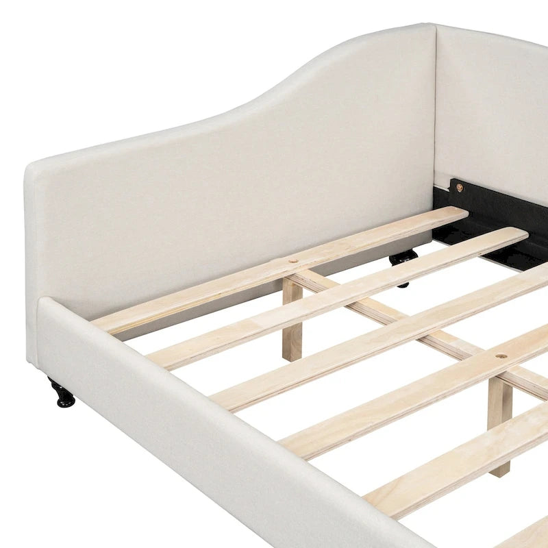 Daybed a L in lino con gambe in legno massello
