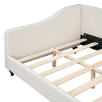 Daybed a L in lino con gambe in legno massello