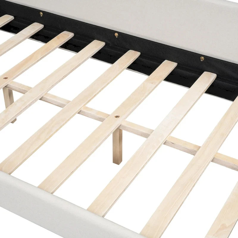 Daybed a L in lino con gambe in legno massello