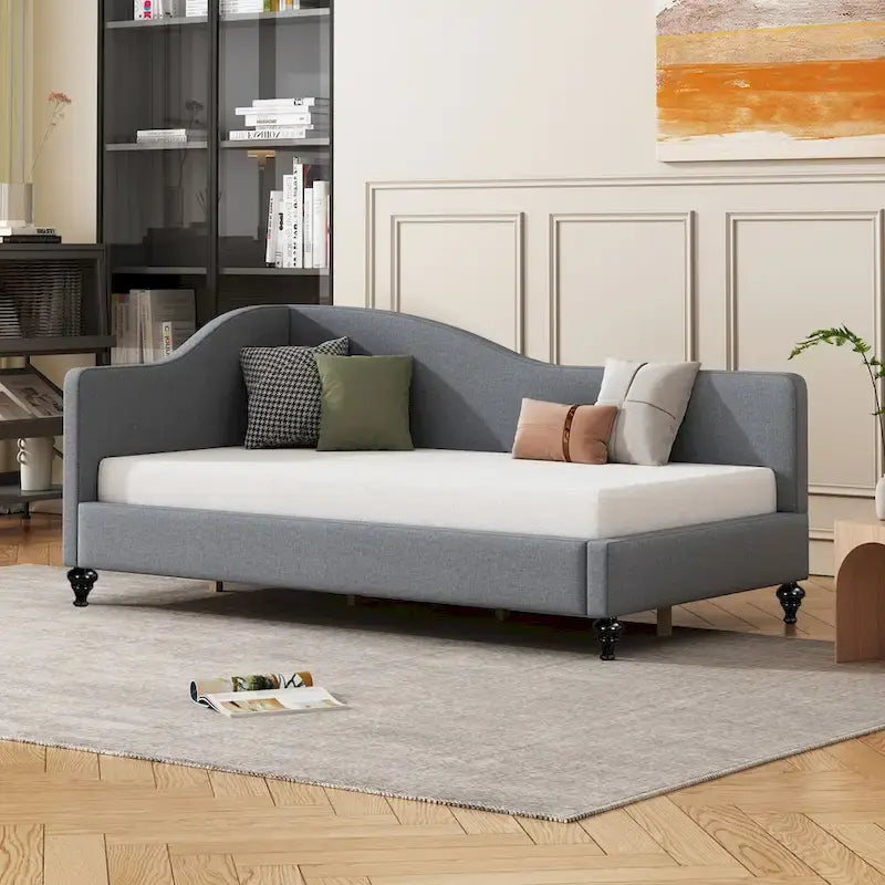 Daybed a L in lino con gambe in legno massello
