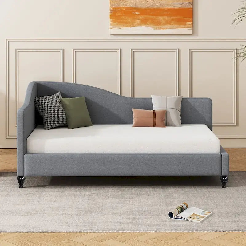 Daybed a L in lino con gambe in legno massello