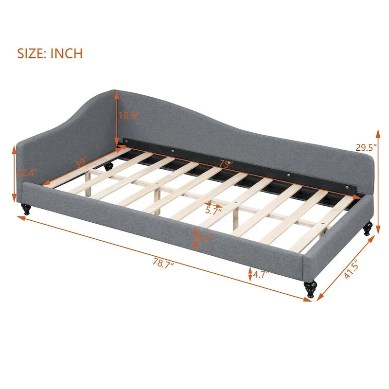 Daybed a L in lino con gambe in legno massello