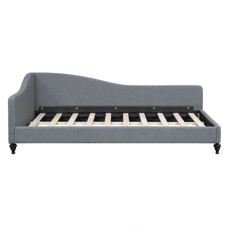 Daybed a L in lino con gambe in legno massello