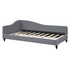 Daybed a L in lino con gambe in legno massello