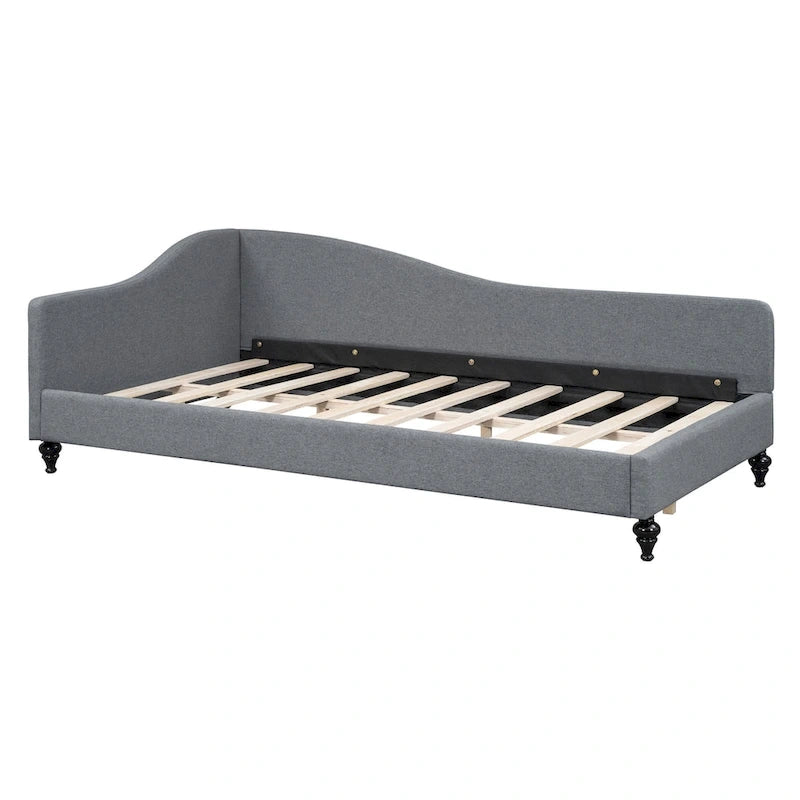 Daybed a L in lino con gambe in legno massello