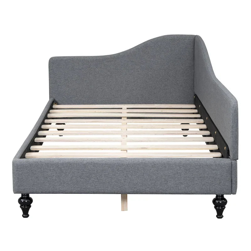 Daybed a L in lino con gambe in legno massello