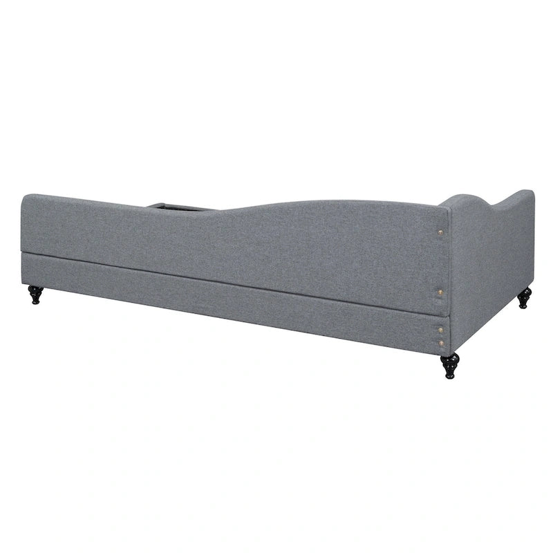 Daybed a L in lino con gambe in legno massello