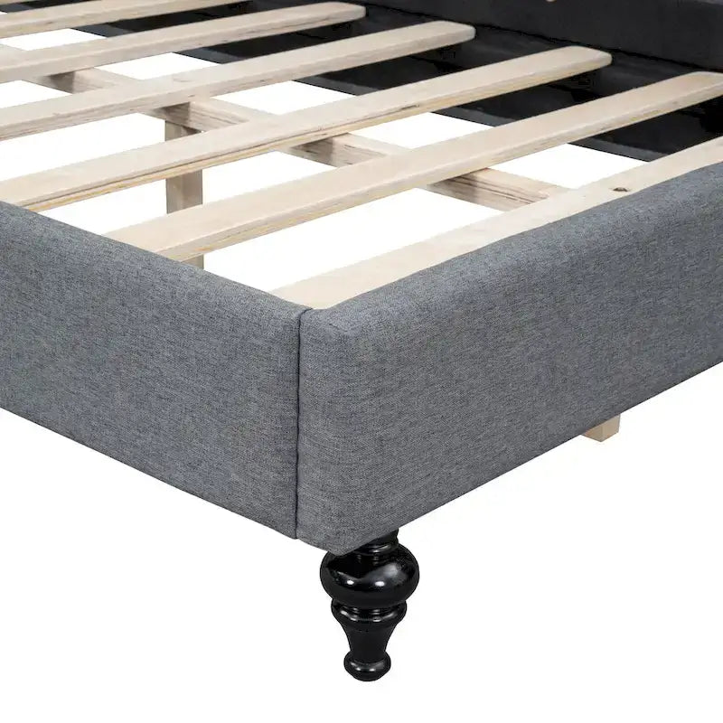 Daybed a L in lino con gambe in legno massello