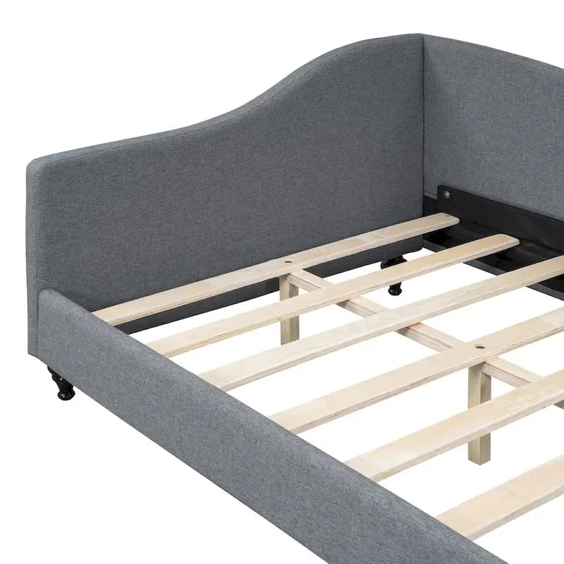 Daybed a L in lino con gambe in legno massello
