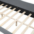 Daybed a L in lino con gambe in legno massello
