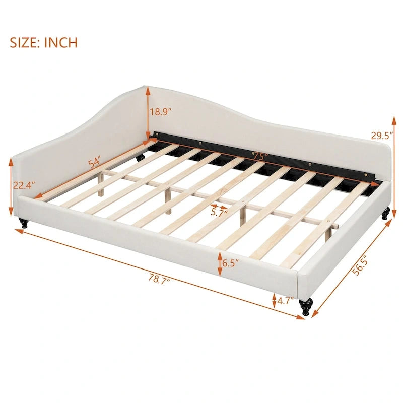 Daybed a L in lino con gambe in legno massello