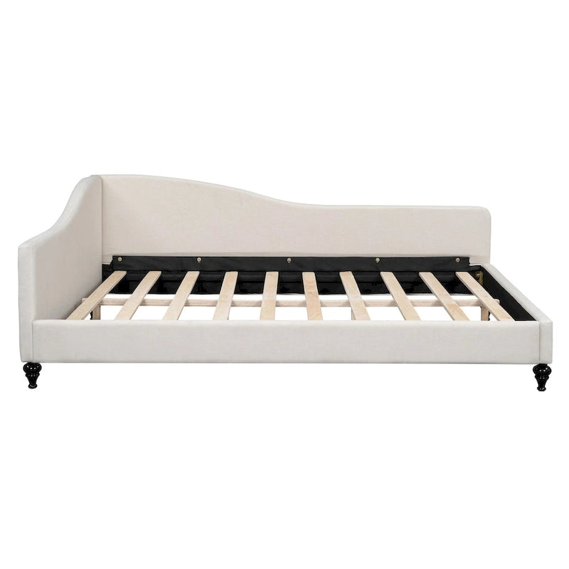 Daybed a L in lino con gambe in legno massello