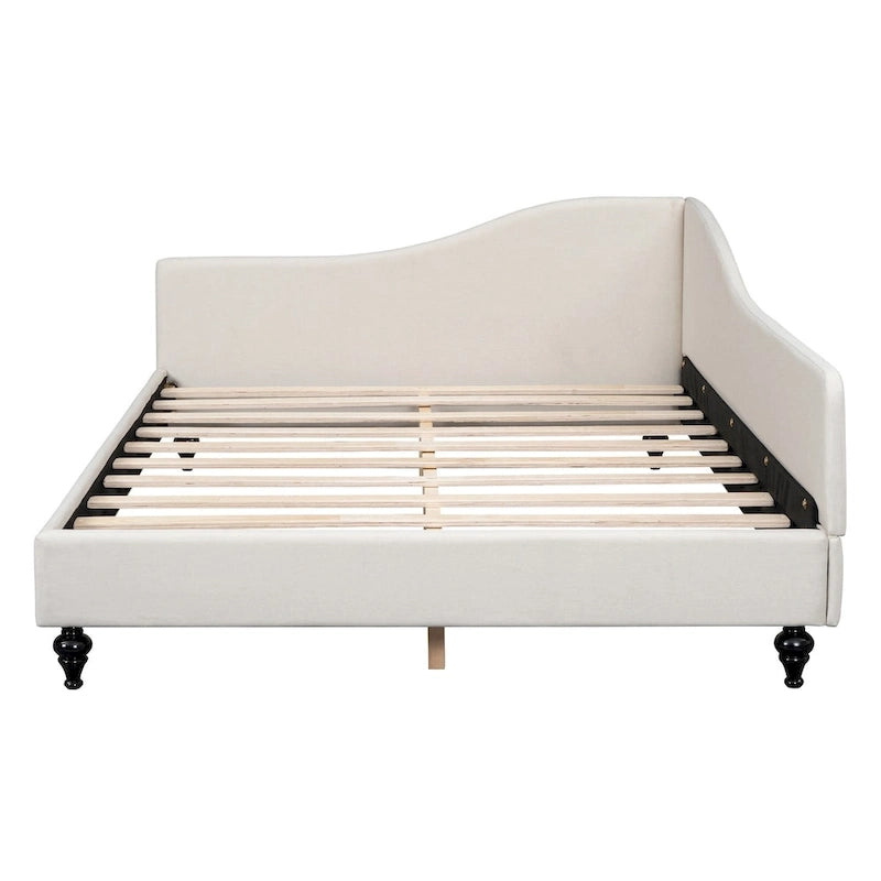 Daybed a L in lino con gambe in legno massello