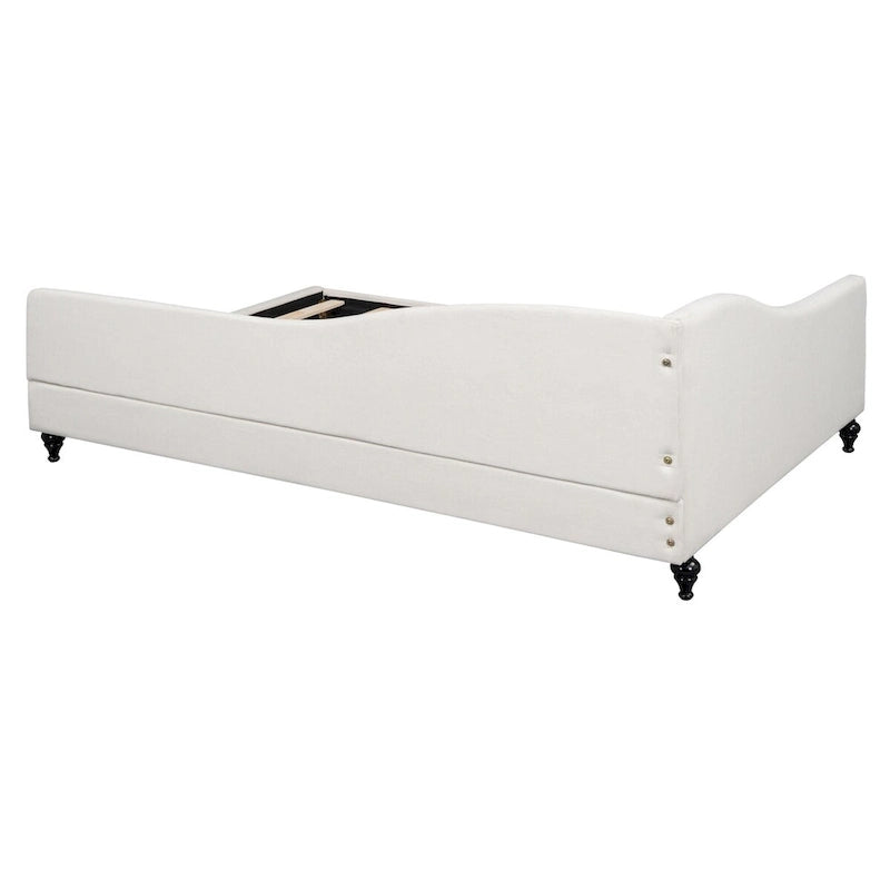 Daybed a L in lino con gambe in legno massello