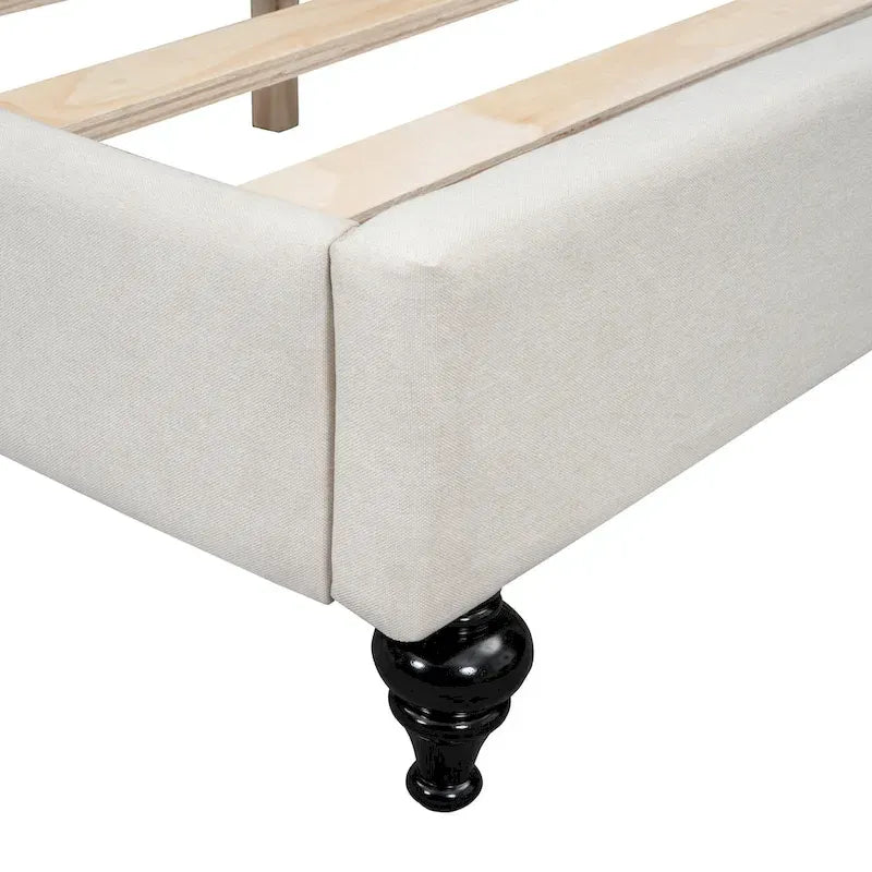 Daybed a L in lino con gambe in legno massello