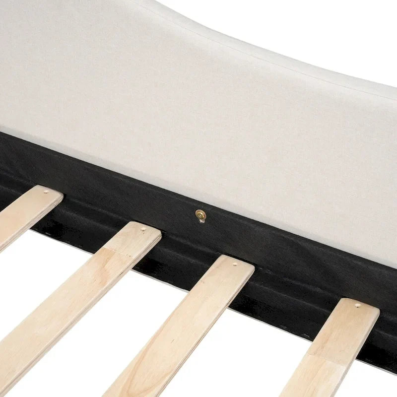 Daybed a L in lino con gambe in legno massello