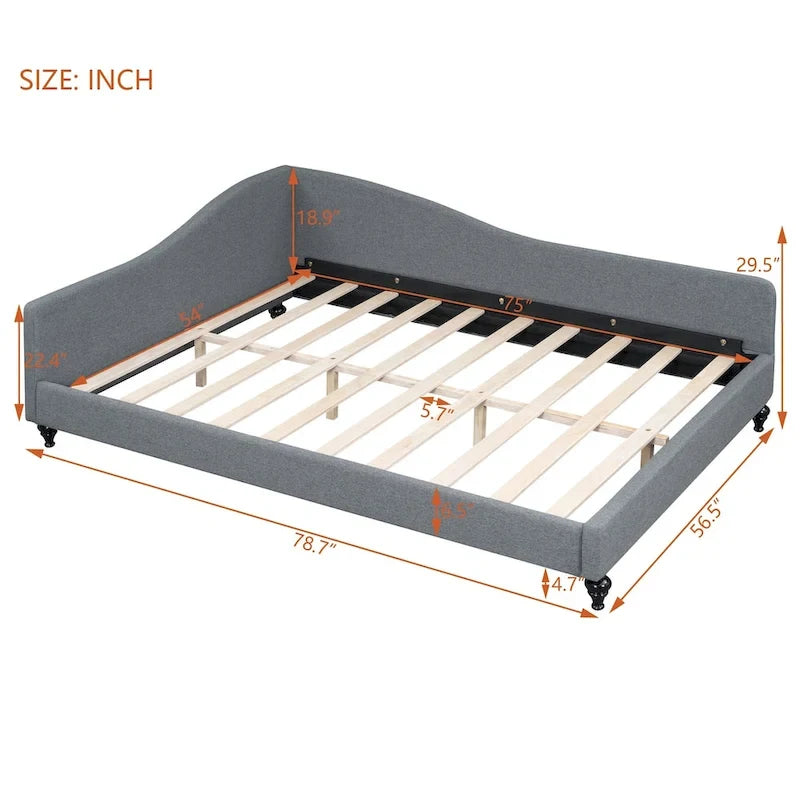 Daybed a L in lino con gambe in legno massello