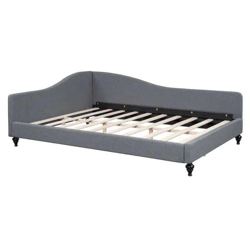 Daybed a L in lino con gambe in legno massello