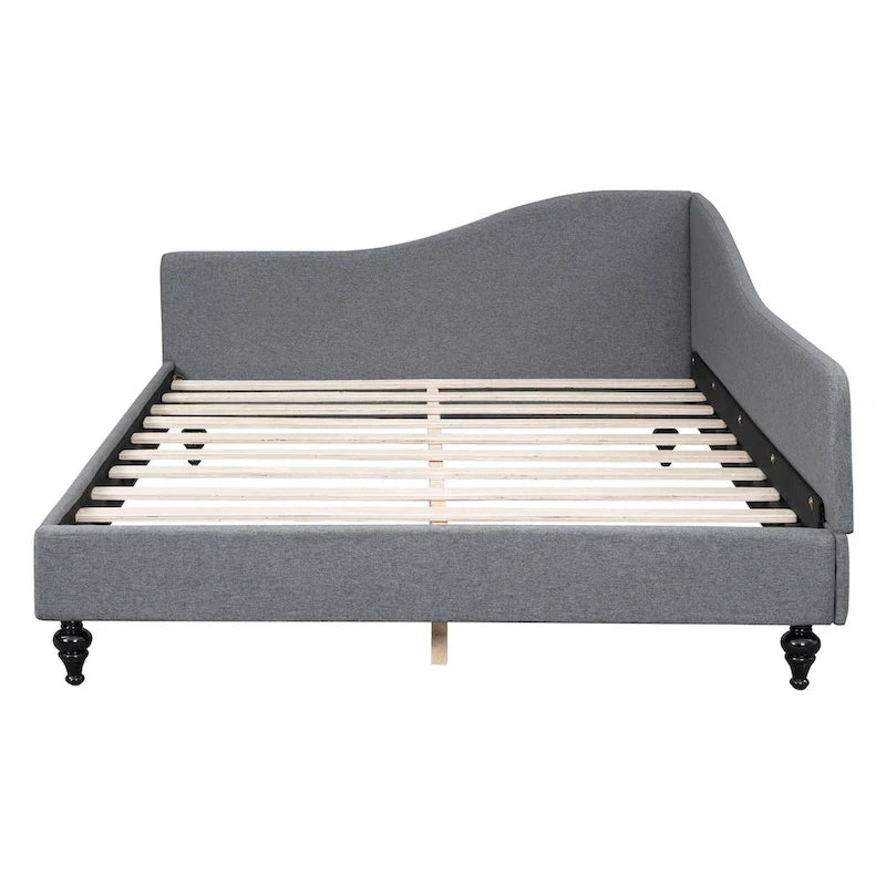 Daybed a L in lino con gambe in legno massello